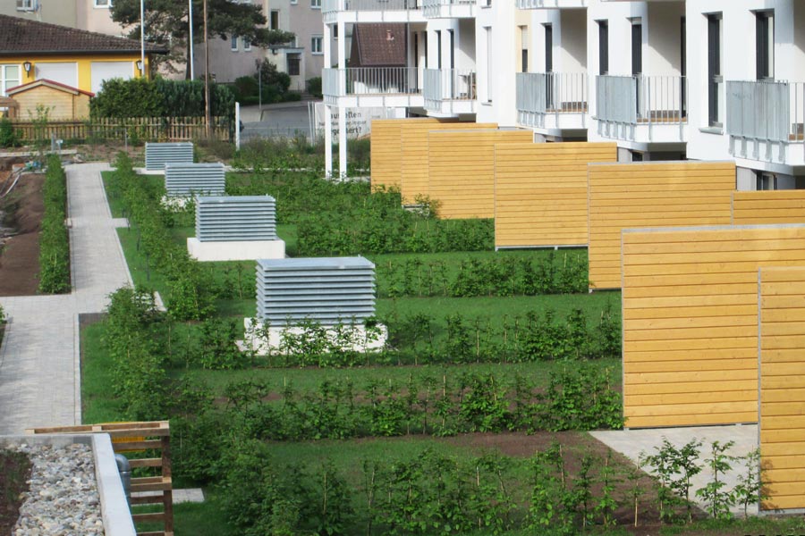 Gepflegte Begrünung in Wohnanlage